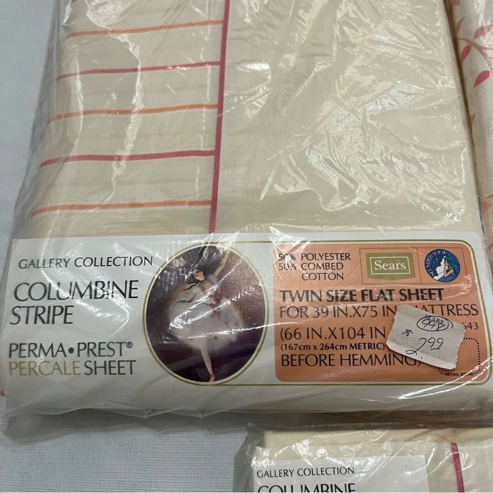 Vintage Twin Sheets Set Columbine Stripe Floral